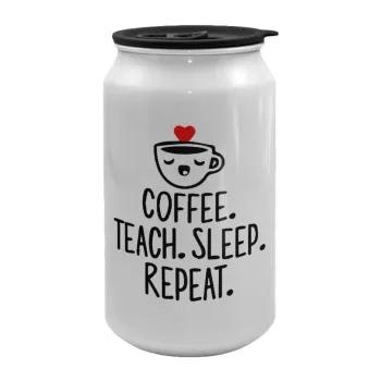 Coffee Teach Sleep Repeat, Κούπα ταξιδιού μεταλλική με καπάκι (tin-can) 500ml