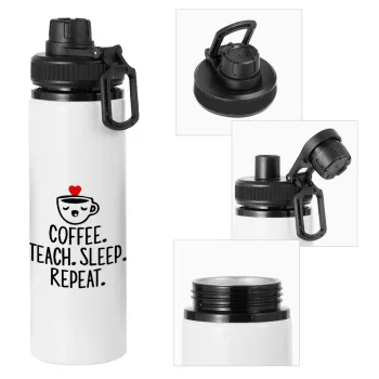 Coffee Teach Sleep Repeat, Metal water bottle with safety cap, aluminum 850ml