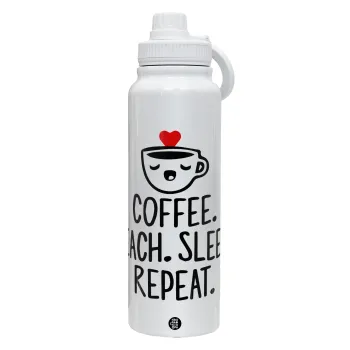 Coffee Teach Sleep Repeat, Θερμός 1L Ανοξείδωτο με Βάση Κινητού & Διπλά Τοιχώματα