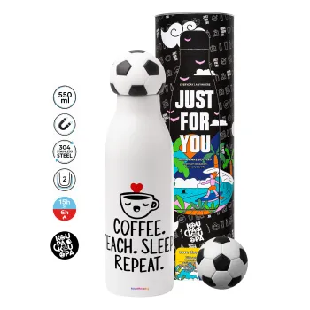 Coffee Teach Sleep Repeat, Soccer Metal mug thermos, double wall, 550ml
