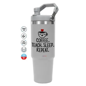 Coffee Teach Sleep Repeat, ΓΚΡΙ χρώματος Θερμός Ανοξείδωτο 890ml (30oz) με χερούλι