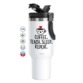 Coffee Teach Sleep Repeat, Mega Stainless steel Tumbler with lid, double wall 1,2L