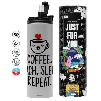 Coffee Teach Sleep Repeat, Tumbler stainless steel GREY 600ml
