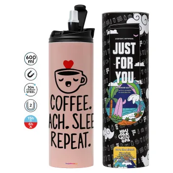 Coffee Teach Sleep Repeat, Tumbler stainless steel PINK 600ml