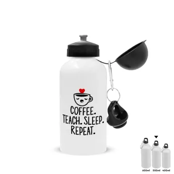 Coffee Teach Sleep Repeat, Metal water bottle, White, aluminum 500ml