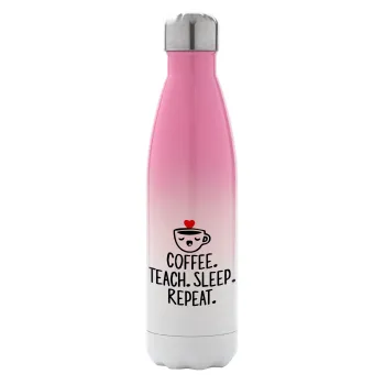 Coffee Teach Sleep Repeat, Metal mug thermos Pink/White (Stainless steel), double wall, 500ml