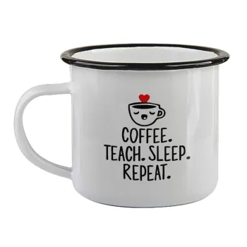 Coffee Teach Sleep Repeat, Κούπα εμαγιέ με μαύρο χείλος 360ml