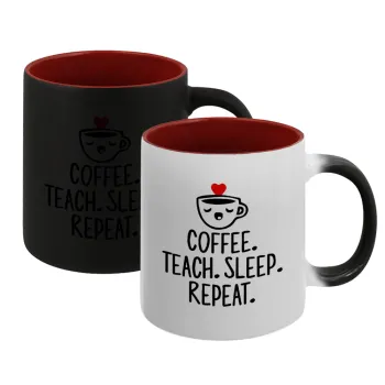 Coffee Teach Sleep Repeat, Κούπα Μαγική εσωτερικό κόκκινο, κεραμική, 330ml που αλλάζει χρώμα με το ζεστό ρόφημα