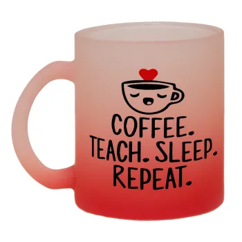 Coffee Teach Sleep Repeat, Κούπα γυάλινη δίχρωμη με βάση το κόκκινο ματ, 330ml