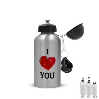 I Love You, Metallic water jug, Silver, aluminum 500ml