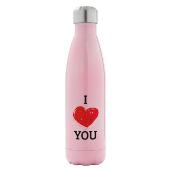 I Love You, Metal mug thermos Pink Iridiscent (Stainless steel), double wall, 500ml