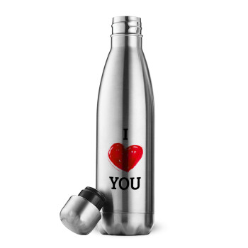 I Love You, Μεταλλικό παγούρι θερμός Inox (Stainless steel), διπλού τοιχώματος, 500ml