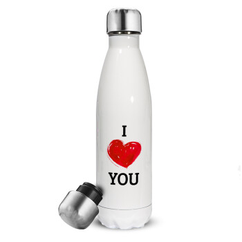 I Love You, Metal mug thermos White (Stainless steel), double wall, 500ml