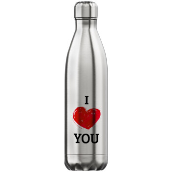 I Love You, Inox (Stainless steel) hot metal mug, double wall, 750ml
