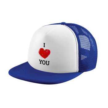 I Love You, Καπέλο Ενηλίκων Soft Trucker με Δίχτυ Blue/White (POLYESTER, ΕΝΗΛΙΚΩΝ, UNISEX, ONE SIZE)