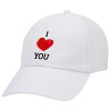 I Love You, Καπέλο ενηλίκων Jockey Λευκό (snapback, 5-φύλλο, unisex)