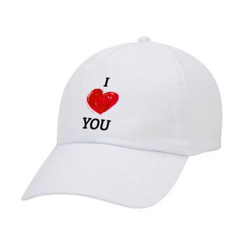 I Love You, Καπέλο Ενηλίκων Baseball Λευκό 5-φύλλο (POLYESTER, ΕΝΗΛΙΚΩΝ, UNISEX, ONE SIZE)