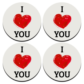 I Love You, SET of 4 round wooden coasters (9cm)