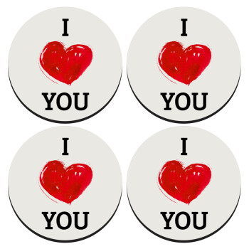 I Love You, ΣΕΤ 4 Σουβέρ ξύλινα στρογγυλά (9cm)