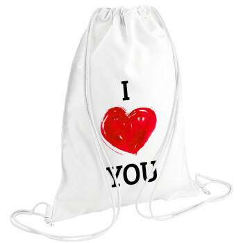 I Love You, Τσάντα πλάτης πουγκί GYMBAG λευκή (28x40cm)