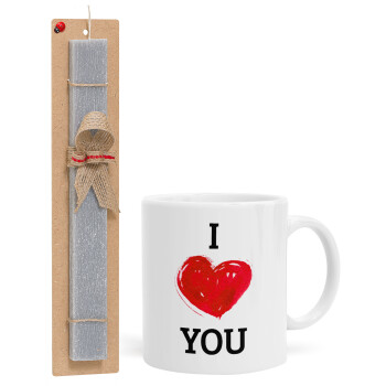 I Love You, Easter Set, Ceramic Cup (330ml) & Easter aromatic flat candle (30cm) (GRAY)