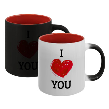 I Love You, Κούπα Μαγική εσωτερικό κόκκινο, κεραμική, 330ml που αλλάζει χρώμα με το ζεστό ρόφημα
