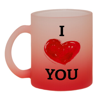 I Love You, Κούπα γυάλινη δίχρωμη με βάση το κόκκινο ματ, 330ml