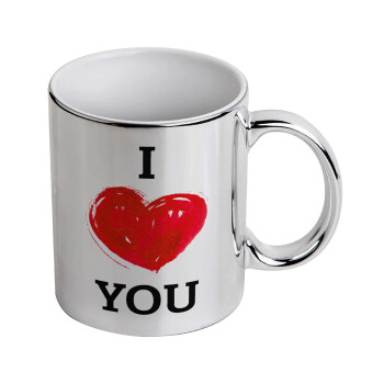 I Love You, Mug ceramic, silver mirror, 330ml