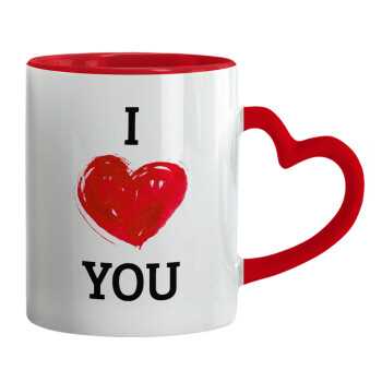 I Love You, Mug heart red handle, ceramic, 330ml