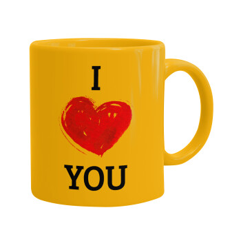 I Love You, Ceramic coffee mug yellow, 330ml (1pcs)
