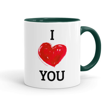 I Love You, Mug colored green, ceramic, 330ml