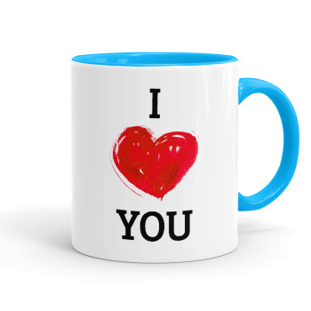 I Love You, Mug colored light blue, ceramic, 330ml