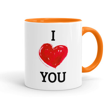 I Love You, Κούπα χρωματιστή πορτοκαλί, κεραμική, 330ml