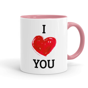 I Love You, Mug colored pink, ceramic, 330ml