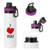 Metallic water bottle with safety lid, 850ml aluminum