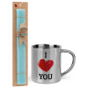 Easter Set, metallic thermal cup (300ml) & aromatic flat Easter candle (30cm) (TURQUOISE)