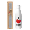Easter Set, metallic stainless thermos bottle (500ml) & scented flat Easter candle (30cm) (GRAY)