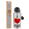 Easter Set, metallic silver aluminum water bottle (500ml) & aromatic flat Easter candle (30cm) (GRAY)