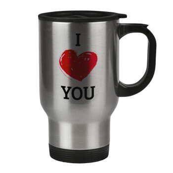 I Love You, Stainless steel travel mug with lid, double wall 450ml