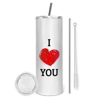I Love You, Eco friendly stainless steel tumbler 600ml, with metal straw & cleaning brush