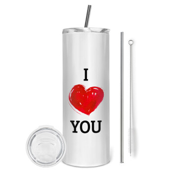 I Love You, Tumbler stainless steel 600ml, with metal straw & cleaning brush