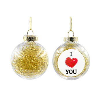 I Love You, Χριστουγεννιάτικη μπάλα δένδρου διάφανη με χρυσό γέμισμα 8cm