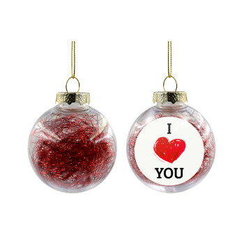 I Love You, Χριστουγεννιάτικη μπάλα δένδρου διάφανη με κόκκινο γέμισμα 8cm