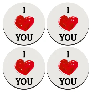 I Love You, SET of 4 round wooden coasters (9cm)