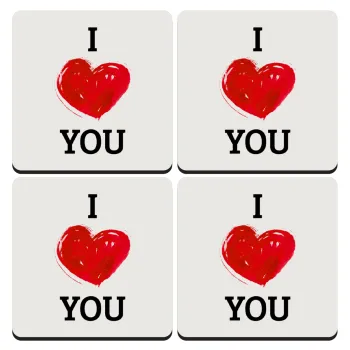 I Love You, ΣΕΤ 4 Σουβέρ ξύλινα τετράγωνα (9cm)