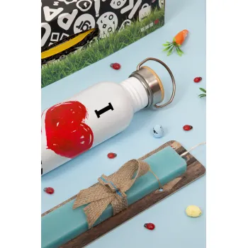 I Love You, Πασχαλινή Λαμπάδα με παγούρι μεταλλικό Ασημένιο αλουμινίου (500ml) & κερί αρωματικό πλακέ (30cm) (ΤΙΡΚΟΥΑΖ)