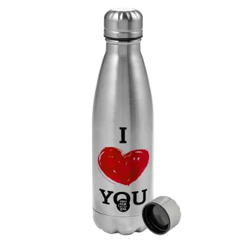 I Love You, Metallic water bottle, stainless steel, 750ml
