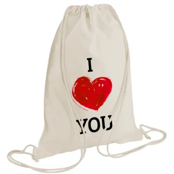 I Love You, Τσάντα πλάτης πουγκί GYMBAG natural (28x40cm)