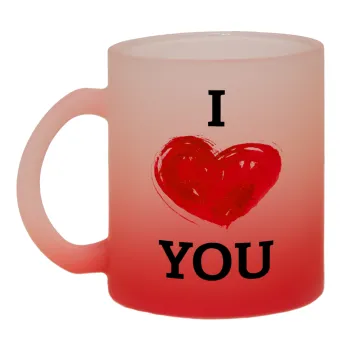 I Love You, Κούπα γυάλινη δίχρωμη με βάση το κόκκινο ματ, 330ml