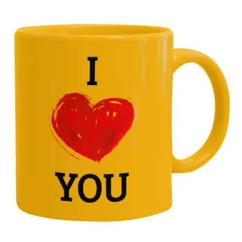 I Love You, Ceramic coffee mug yellow, 330ml